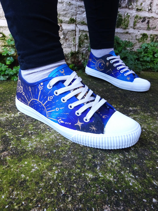 Star and Moon Galaxy Astronomy Hand Painted Canvas Shoes