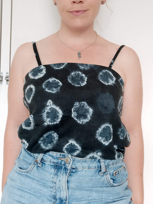 Shibori tie-dye spaghetti strap cotton top