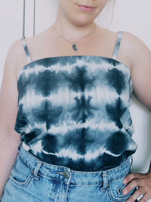 Black and grey tie-dye spaghetti strap cotton top