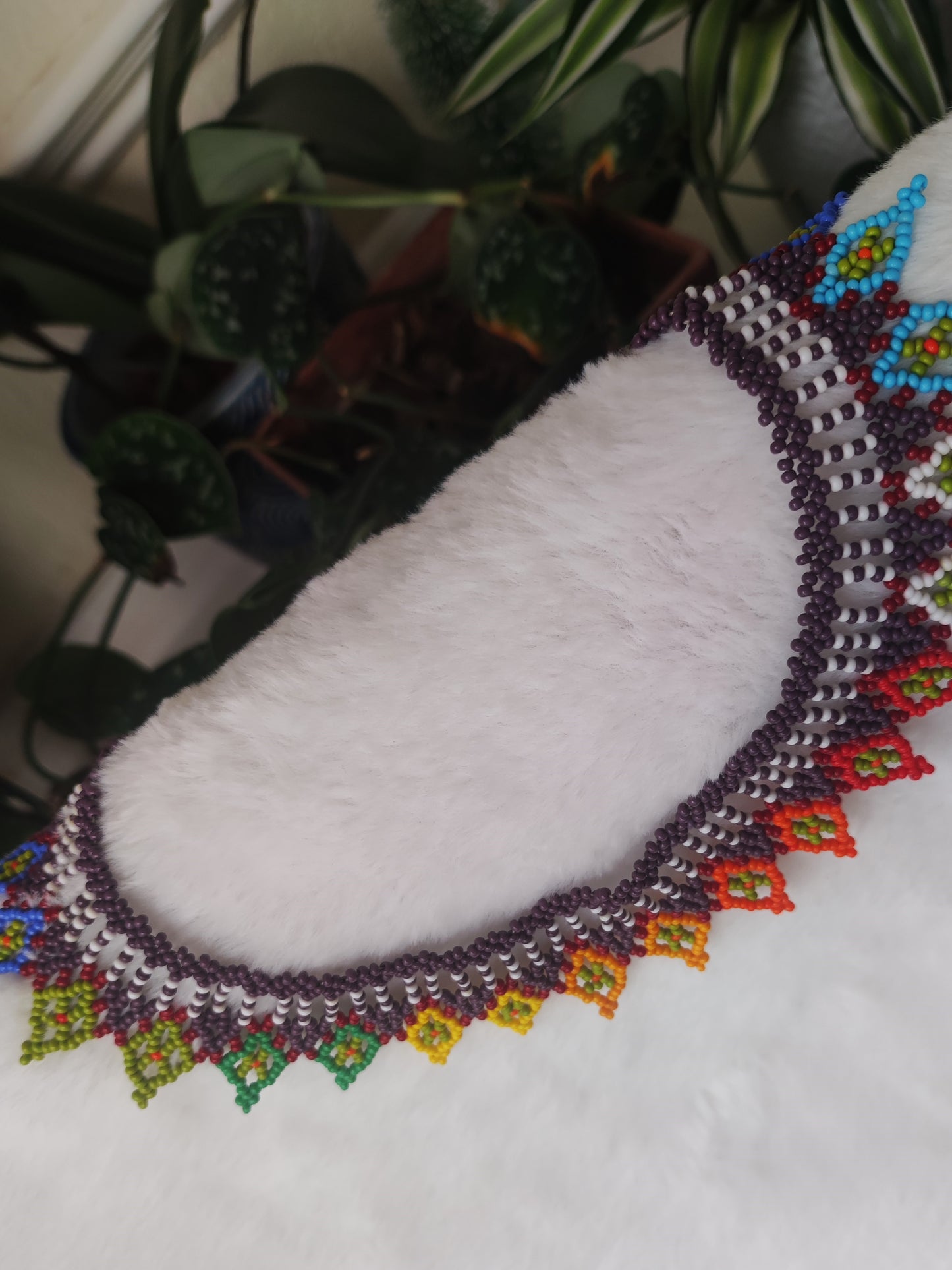 Multi-coloured purple beaded necklace